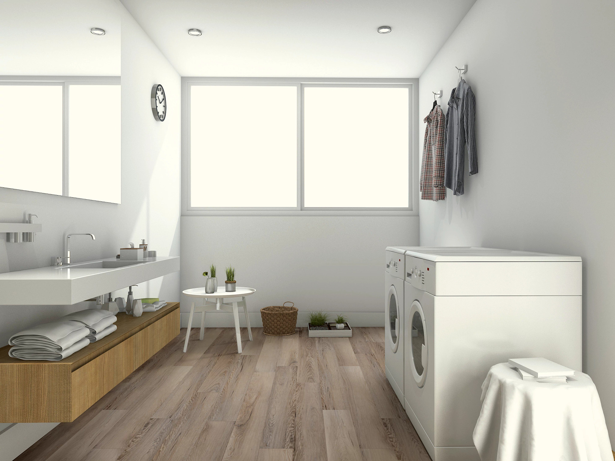 laundry laundry room floating sink and shelf brown vinyl floor